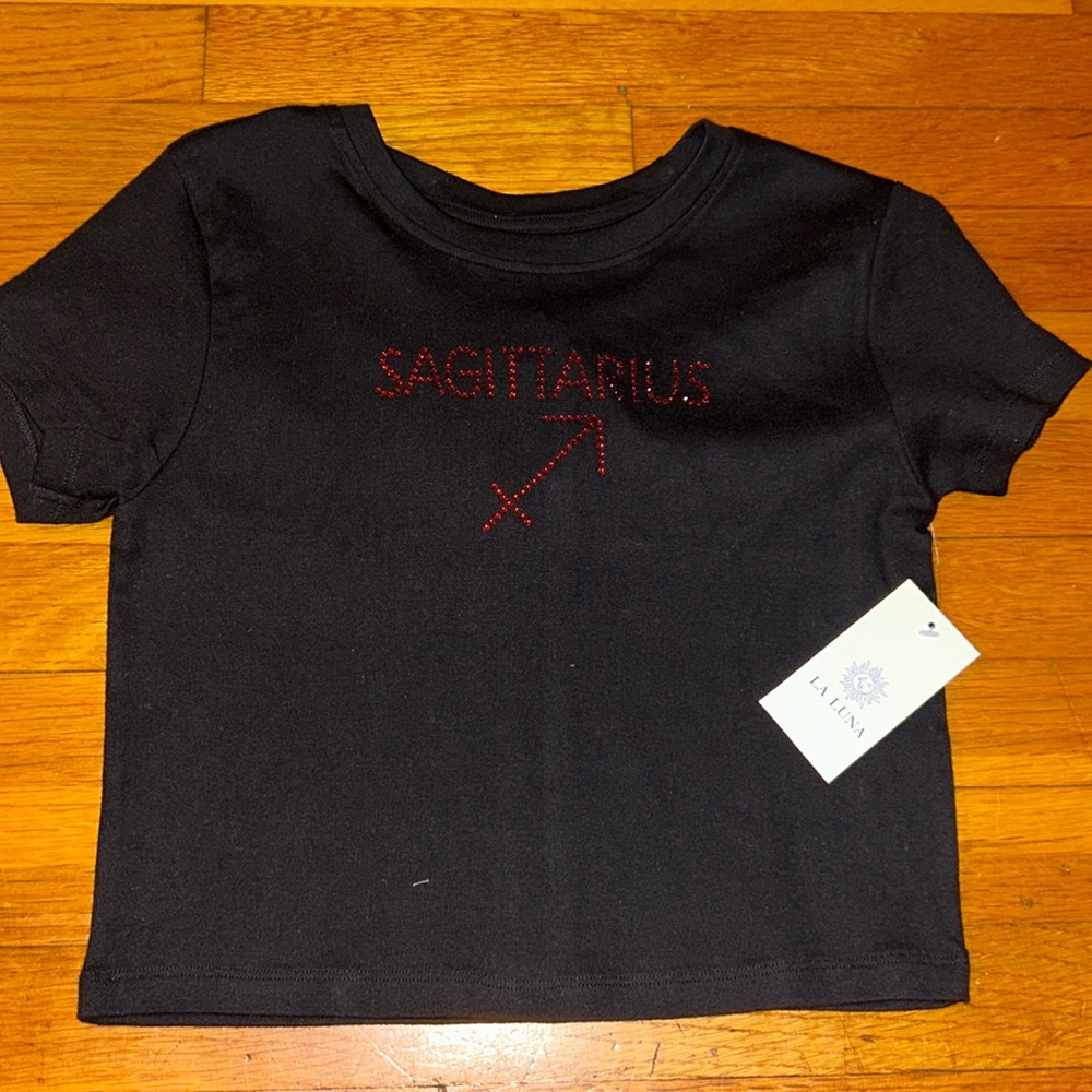 NWT medium Sagittarius jeweled crop tee by La Luna